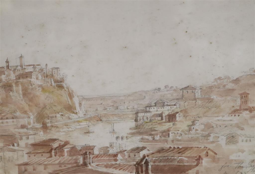 English School c.1840, watercolour, From the Tarpian Rock, Rome, inscribed, Agnews label verso, 17 x 25cm